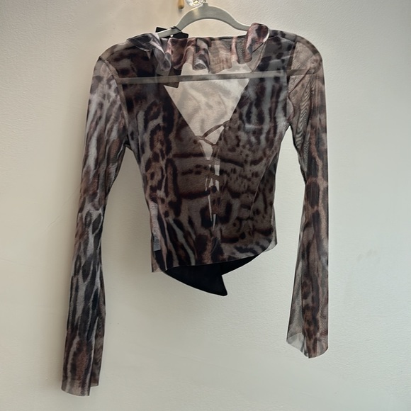 NEW PLT Mesh Ruffle Tie Front Blouse ~Leopard Print - Picture 2 of 16